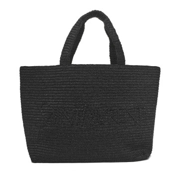 SAINT LAURENT Raffia Logo Tote Black