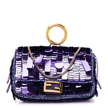 FENDI Sequin Paillettes Shiny Nappa Sex and the City Nano Baguette Charm Viola Purple Rain