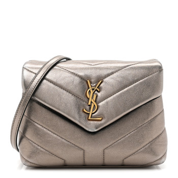 SAINT LAURENT Metallic Calfskin Y Quilted Monogram Toy Loulou Crossbody Bag Piombo