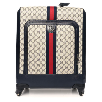 GUCCI GG Supreme Monogram Textured Dollar Calfskin Web Savoy Cabin Plus Trolley Beige Blue