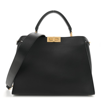 FENDI Vitello Tahiti Burro Large Peekaboo Iconic Essentially Satchel Black Corda
