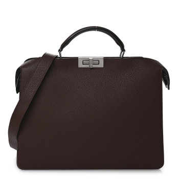FENDI Cuoio Romano Vitello Cover Glazed Fabric Bi-Color FF 1974 Medium Peekaboo I SEE U Satchel Ghianda Saddler Tobacco Moro