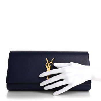SAINT LAURENT Grain De Poudre Classic Monogram Cassandre Clutch Deep Marine