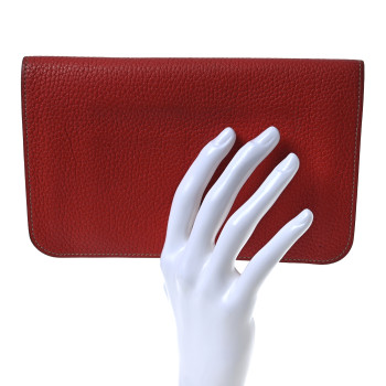 HERMES Togo Dogon Duo Wallet Rouge Garance Gris Mouette