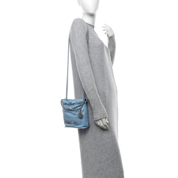 CHANEL Shiny Calfskin Quilted Mini Chanel 22 Light Blue