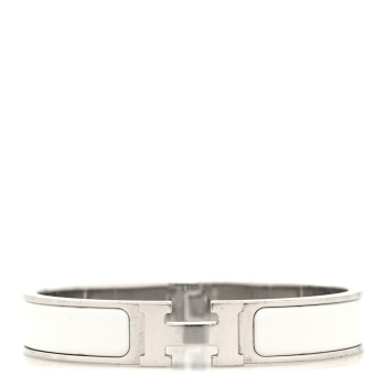 HERMES Enamel Narrow Clic Clac H Bracelet GM White