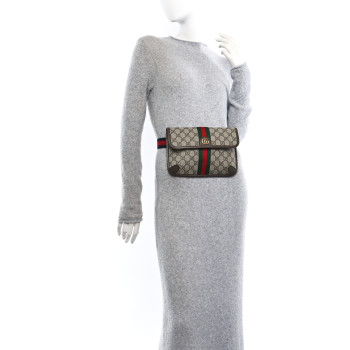 GUCCI GG Supreme Monogram Web Small Ophidia Belt Bag Brown