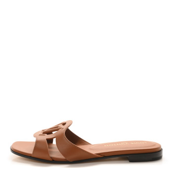 LOUIS VUITTON Calfskin LV Isola Flat Sandals 38 Tan