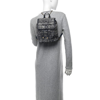 CHANEL Tweed Snakeskin Quilted Filigree Backpack Dark Navy