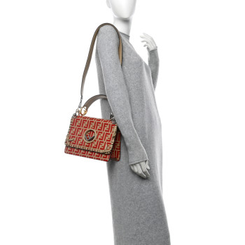 FENDI Vitello Century F is Fendi Whipstitch Threads FF Embossed Kan I Shoulder Bag Amido Fiamma