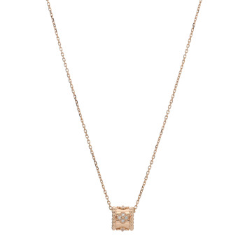 VAN CLEEF & ARPELS 18K Rose Gold Diamond Small Perlee Clovers Pendant Necklace