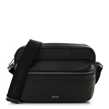 CHRISTIAN DIOR Grained Calfskin Embossed Dior Gravity Rider Zipped 2.0 Messenger Black