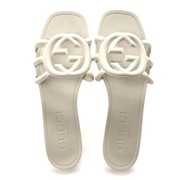 GUCCI Rubber Interlocking G Womens Slide Sandals 39 Mystic White