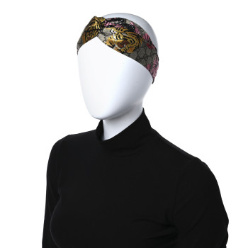 GUCCI Silk Monogram Bengal Tiger Print Duchesse Headband Pink