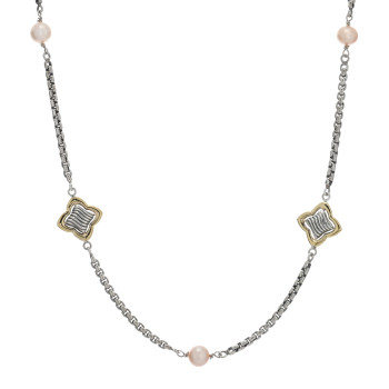 DAVID YURMAN Sterling Silver 18K Yellow Gold Pearl 14mm Quatrefoil Station Necklace