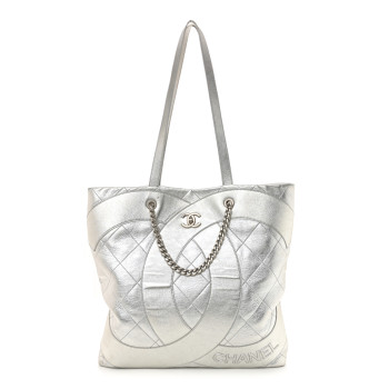 CHANEL Metallic Calfskin Stitched CC Club Monaco Tote Silver