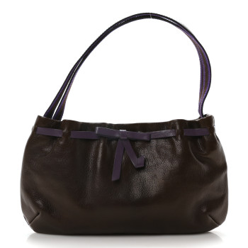MIU MIU Goatskin Madras Bow Mini Pouch Brown Purple