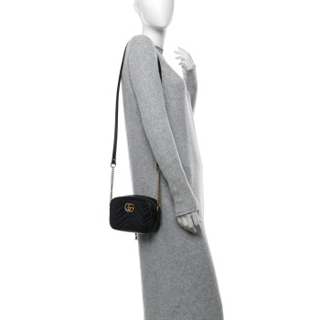 GUCCI Calfskin Matelasse Mini GG Marmont Chain Shoulder Bag Black