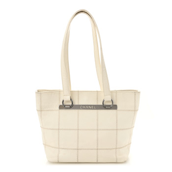 CHANEL Caviar Square Stitched Tote White