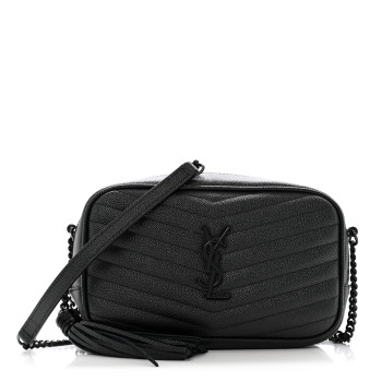 SAINT LAURENT Grain De Poudre Matelasse Monochrome Monogram Mini Lou Camera Bag Black