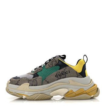 BALENCIAGA X GUCCI Maxi GG Supreme Monogram Womens Triple S Sneakers 39 Beige Ebony Black Green