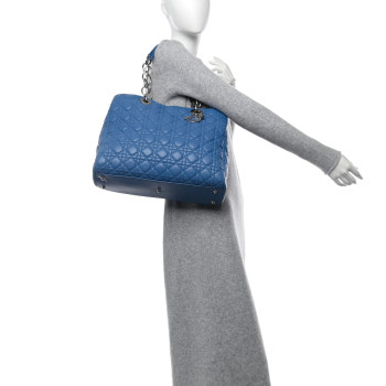 CHRISTIAN DIOR Lambskin Cannage Large Dior Soft Shopping Tote Blue