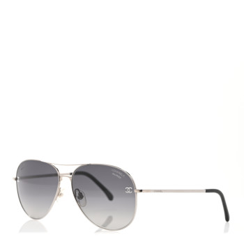 CHANEL Metal Polarized CC Aviator Sunglasses 4189-T-Q Silver