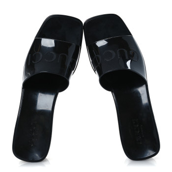 GUCCI Rubber Gucci Logo Womens Platform 20/60mm Slide Sandals 40 Black