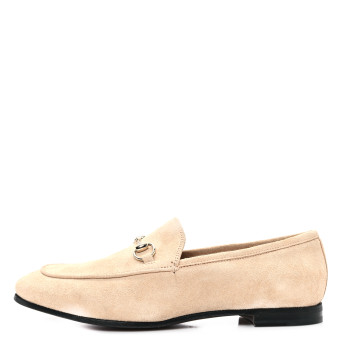 GUCCI Suede Horsebit Womens Jordaan Loafers 39 Pink Sand