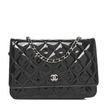 CHANEL Patent Quilted Wallet On Chain WOC Black