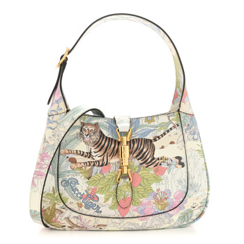GUCCI New Shangai Calfskin Tiger Savanah Small Jackie 1961 Hobo Chalky White Multicolor