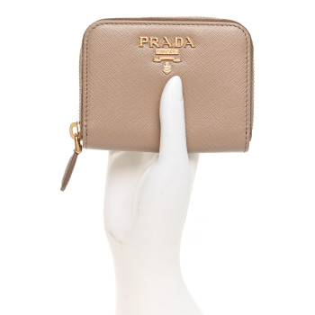 PRADA Saffiano Metal Zip Coin Purse Cammeo
