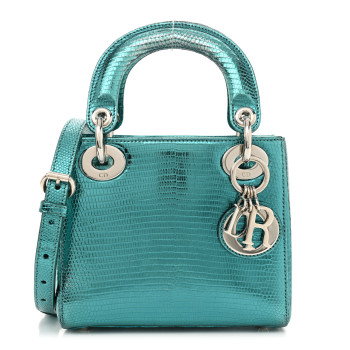 CHRISTIAN DIOR Metallic Lizard Mini Lady Dior Blue