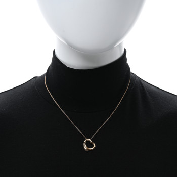 TIFFANY 18K Yellow Gold Diamond 16mm Elsa Peretti Open Heart Pendant Necklace