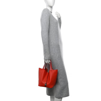 HERMES Epsom Tressage De Cuir Picotin Lock 22 MM Rouge Coeur Bleu du Nord Rouge H