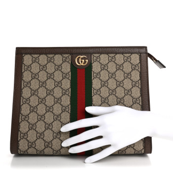 GUCCI GG Supreme Monogram Web Ophidia Pouch Brown