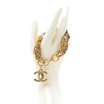 CHANEL Crystal Multistrand Chain CC Bracelet Gold