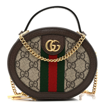GUCCI GG Supreme Monogram Top Handle Web Mini Ophidia Round Shoulder Bag Brown