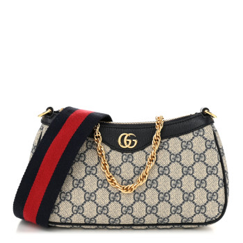 GUCCI GG Supreme Monogram Textured Dollar Calfskin Web Small Ophidia GG Handbag Beige Blue