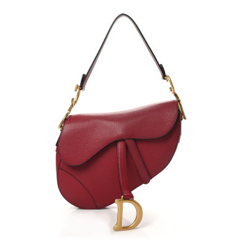 CHRISTIAN DIOR Grained Calfskin Saddle Bag Red