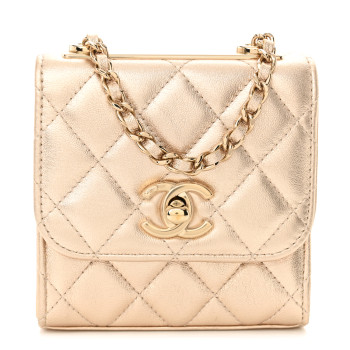 CHANEL Metallic Lambskin Quilted Mini Trendy CC Clutch With Chain Gold