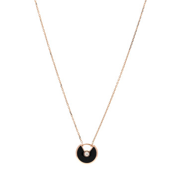 CARTIER 18K Pink Gold Diamond Black Onyx XS Amulette de Cartier Pendant Necklace