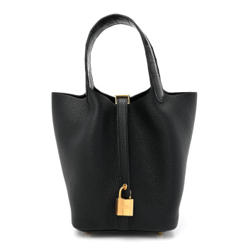 HERMES Taurillon Clemence Matte Alligator Picotin Lock Touch 18 PM Black