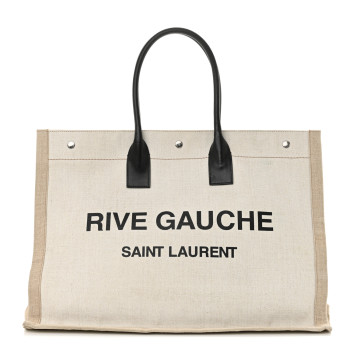 SAINT LAURENT Linen Calfskin Rive Gauche Tote Optic White