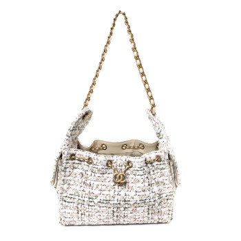 CHANEL Wool Tweed Small Chanel 25 Handbag Ecru Gold Red Khaki Multicolor