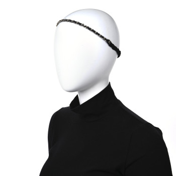 CHANEL Calfskin Chain CC Headband Black Silver