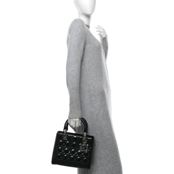 CHRISTIAN DIOR Patent Cannage Medium Lady Dior Black