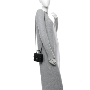 CHANEL Lambskin Quilted Top Handle Flap Clutch With Chain Black