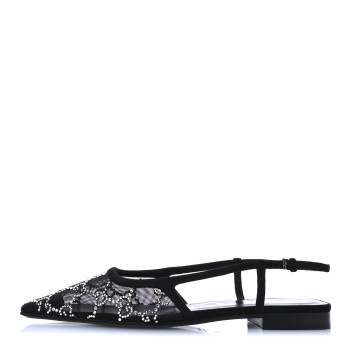 GUCCI Tela Retino Kid Scamosciato Crystal GG Monogram Square Demi Ballet Flats 36 Black