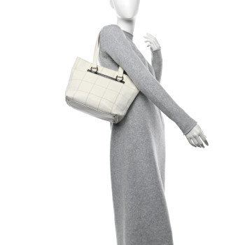 CHANEL Caviar Square Stitched Tote White